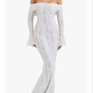 House of CB Off-Shoulder White Lace Mermaid Dress